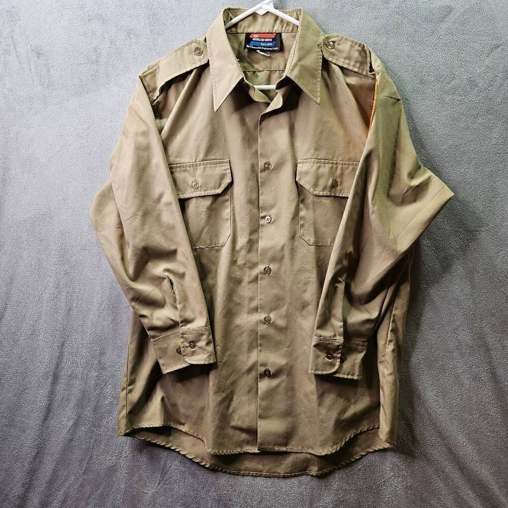 Vtg NMMI Shirt Mens 16.5x30 Tan New Mexico Military Institute Button Up Uniform
